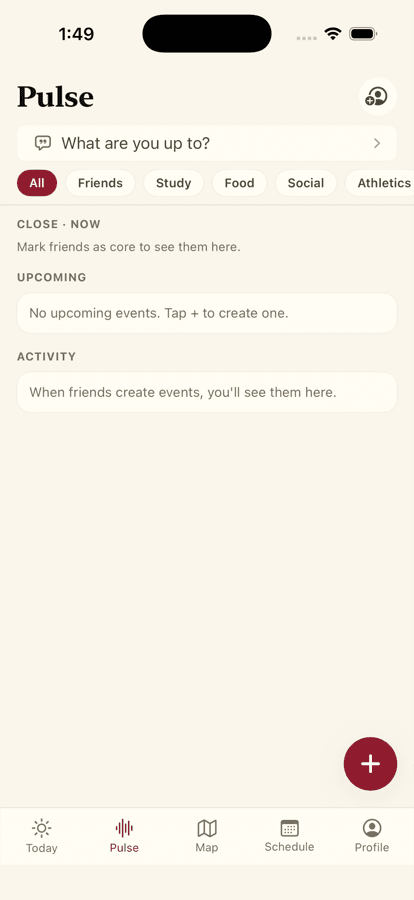 LoopVille's Pulse tab: campus activity at a glance